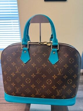 Louis Vuitton Alma MM Monogram Canvas Leather Satchel with Custom Painted Trim